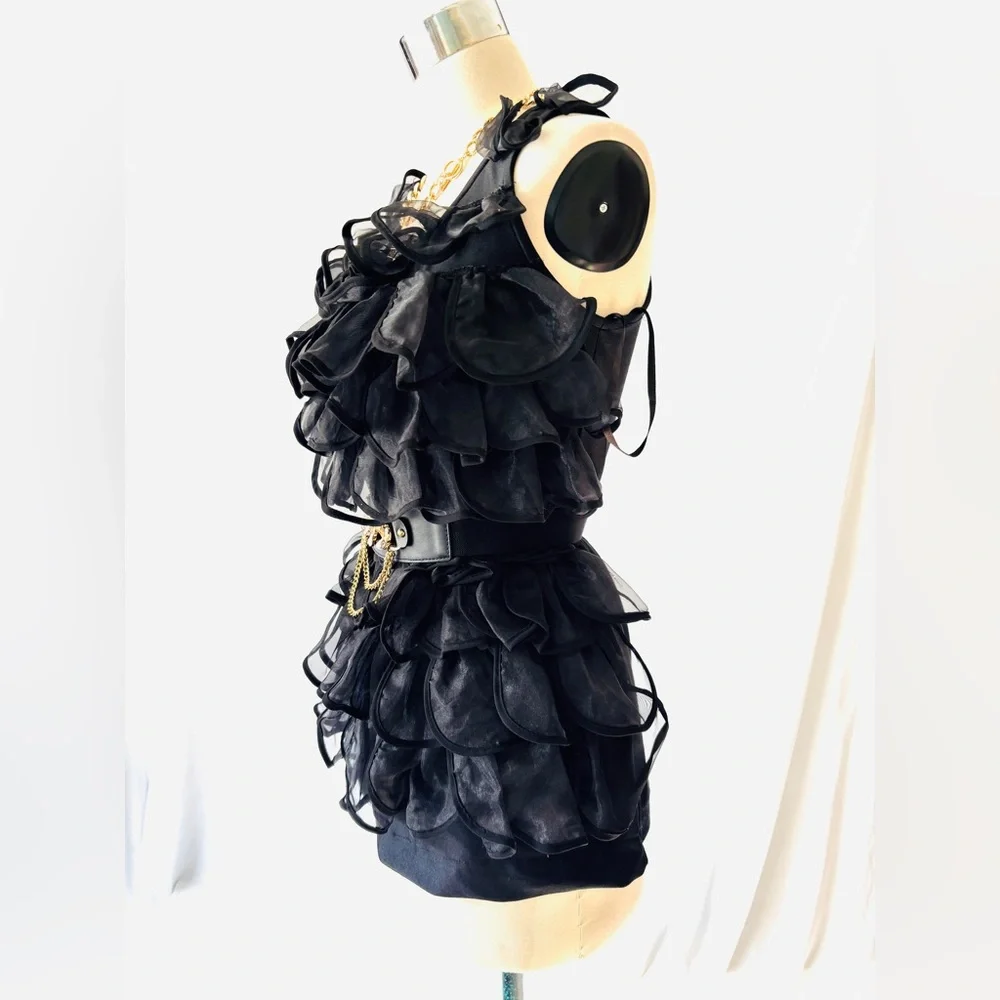 Black cascading ruffle party top M - Picture 3 of 8